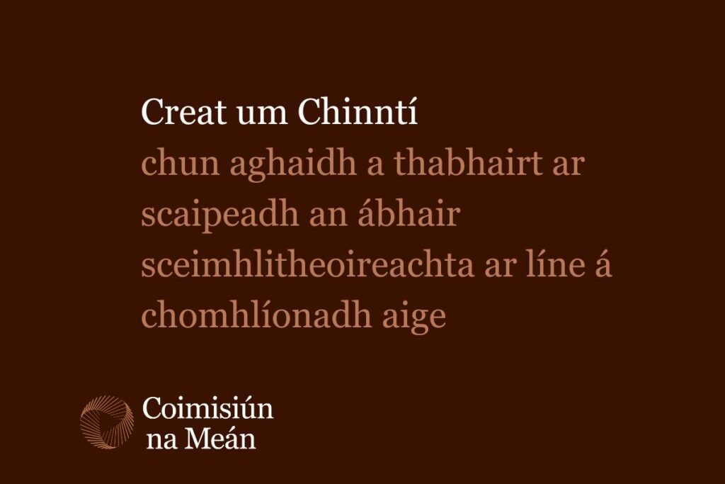 Creat um Chinntí 
chun aghaidh a thabhairt ar scaipeadh an ábhair sceimhlitheoireachta ar líne á chomhlíonadh aige